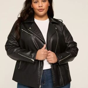 Lane Bryant Women's Black Faux Leather Moto Jacket Size 26/28